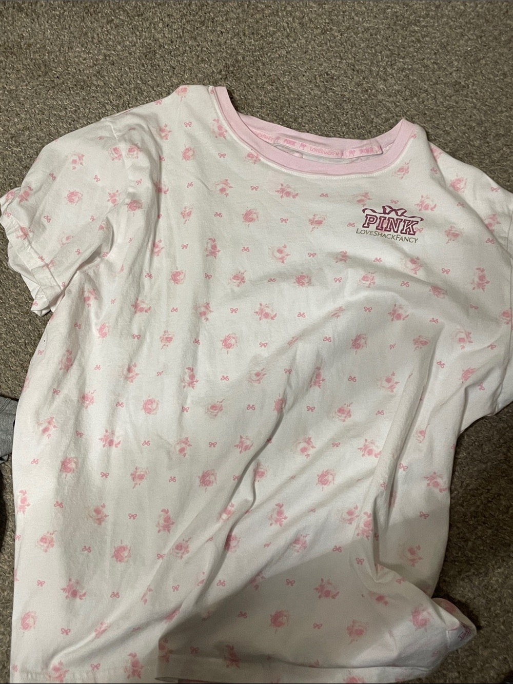 PINK Victoria's Secret White Top with Light Pink Floral Print